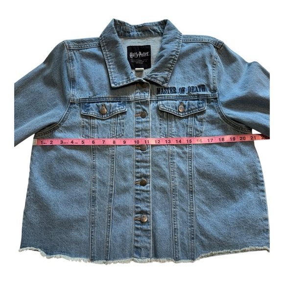 Harry Potter Deathly Hallows Girls Crop Denim Jacket - Size XL - Picture 10 of 16